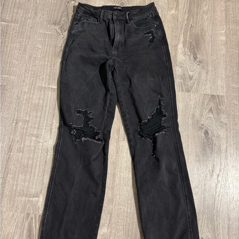 Judy Blue Black Distressed Straight Leg Jeans